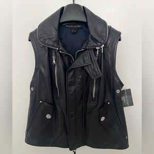 NWT - Ralph Lauren Navy Blue Leather Jacket Vest